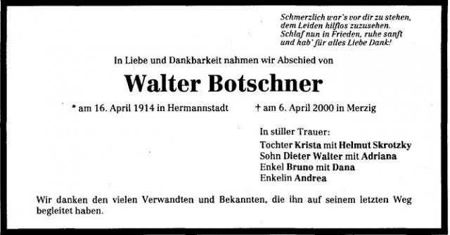 Botschner Walter 1924-2000 Todesanzeige